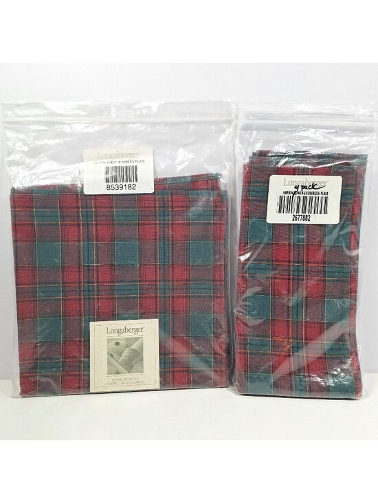 Longaberger Other - Longaberger Evergreen Plaid 4 Napkins 36" Square Tablecloth Set Open Package